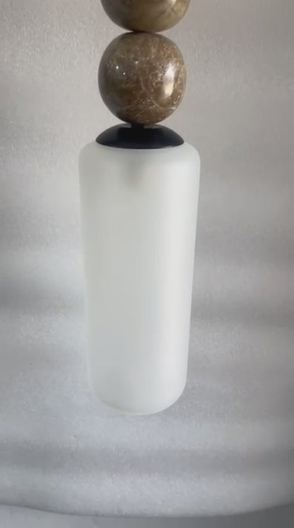 Frosted Glass Wall Sconce with Marble & Brass – Modern Bedside & Bathroom Light