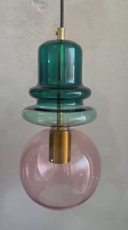 Green Glass Pendant Light – Modern Hanging Lamp for Kitchen Island Lighting, Handmade Glass Ceiling Lamp - restaurant lighting | Les Trois Pyramides