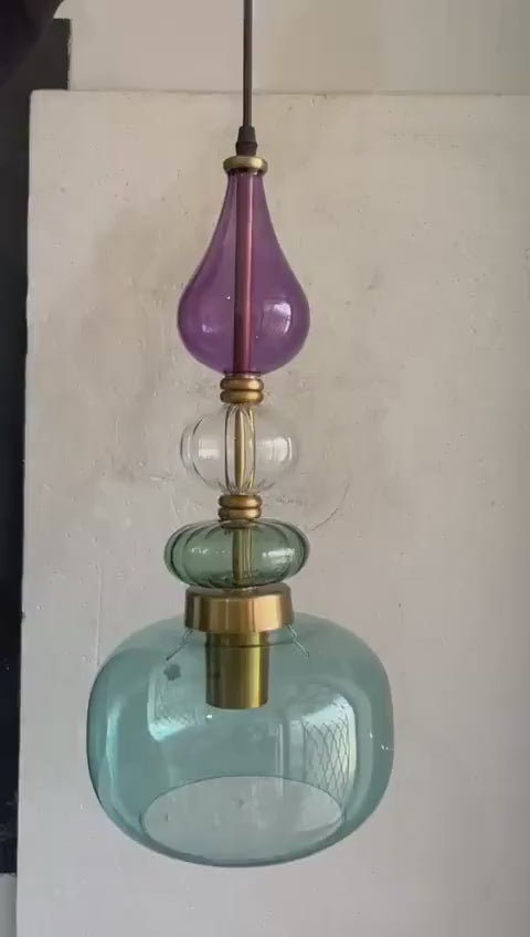 Colorful Glass Pendant Light | Mid-Century Modern Kitchen Island Lighting | Modern Colorful Hanging Lamp | Style Kitchen Island Lighting | Les Trois Pyramides