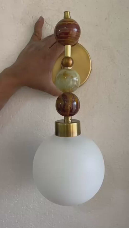 Frosted Blown Glass & Natural Onyx stones wall lamp