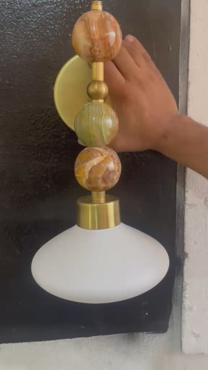 Frosted Blown Glass & Natural onyx stones sconces | Les Trois Pyramides