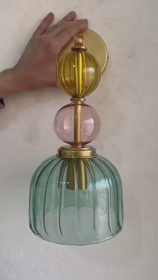 Colored Modern Glass Wall Sconce – Bedside Wall Lighting – Living Room Accent Wall Light – Hallway Entryway Décor – Boutique Hotel Wall Lamp | Les Trois Pyramides 