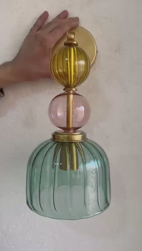 Colored Modern Glass Wall Sconce – Bedside Wall Lighting – Living Room Accent Wall Light – Hallway Entryway Décor – Boutique Hotel Wall Lamp | Les Trois Pyramides 
