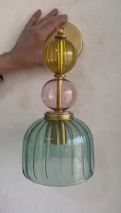 Colored Modern Glass Wall Sconce – Bedside Wall Lighting – Living Room Accent Wall Light – Hallway Entryway Décor – Boutique Hotel Wall Lamp | Les Trois Pyramides 