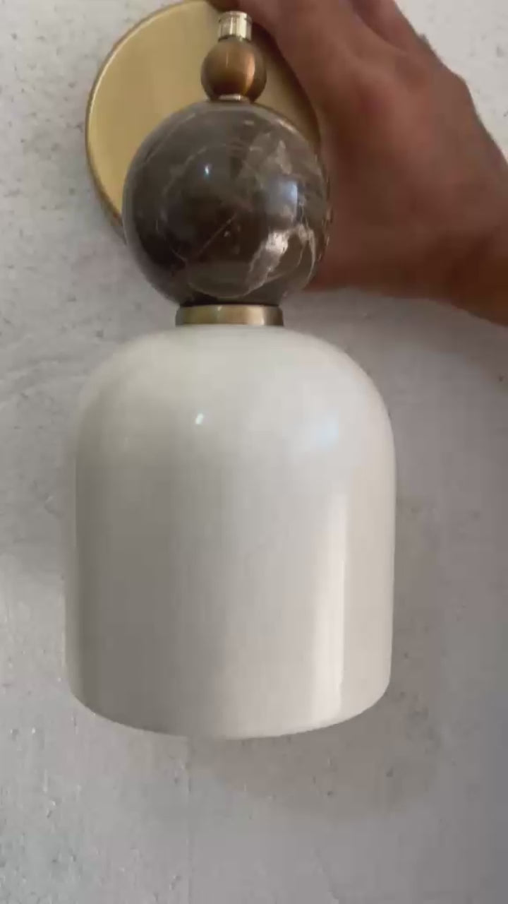 Alabaster & Marble Wall Sconce with Brass – Handmade Stone Wall Light | Les Trois Pyramides