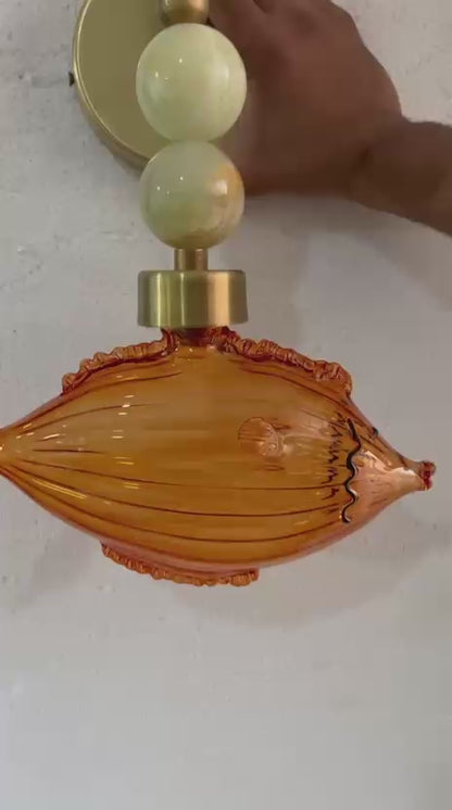 Handmade Onyx & Brass Fish Wall Sconce - Glass Art - Les Trois pyramides