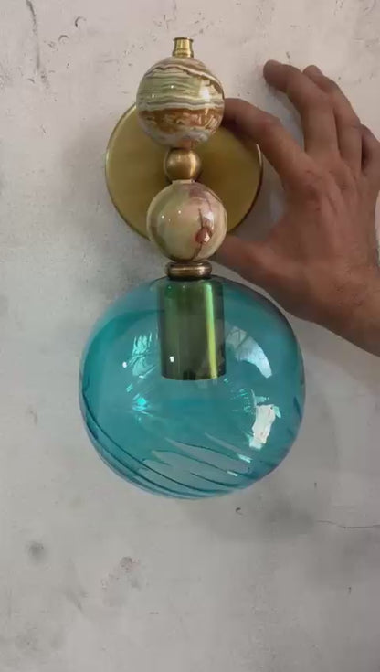 Onyx Wall Sconce with Hand-Painted Glass | Modern Artistic Lighting Fixture