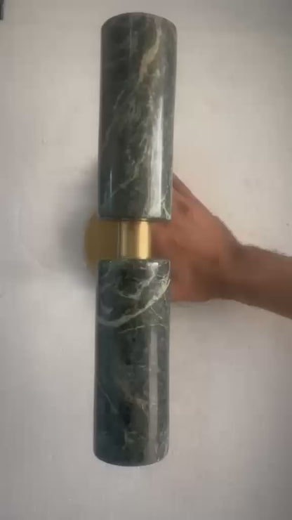 Double Green Marble Wall Sconce with Brass – Modern Bathroom & Bedside Light
