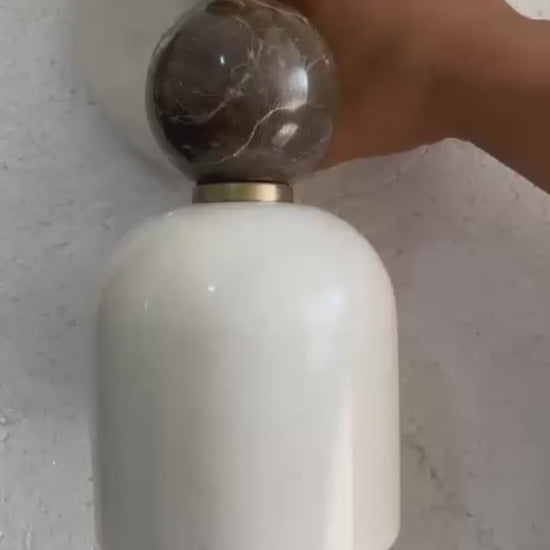 Double Marble Wall Sconce with Alabaster Shade – Handmade Brass Wall Light | Les Trois Pyramides