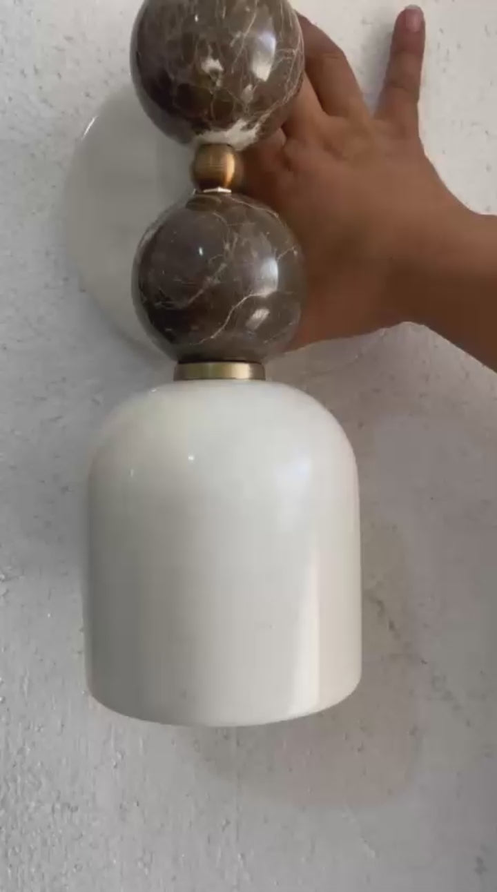 Double Marble Wall Sconce with Alabaster Shade – Handmade Brass Wall Light | Les Trois Pyramides