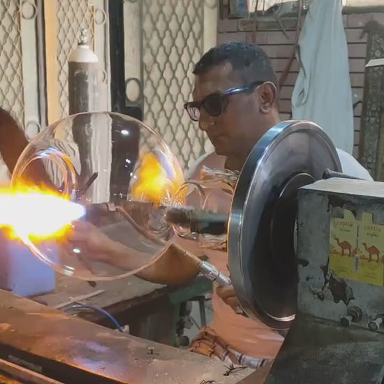 Blown Glass Wall Sconce with Antique Brass – Handmade Hallway Wall Light| Les Trois Pyramides 