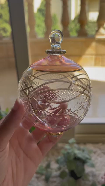 Engraved Pink and Clear Glass Christmas Ornament for Christmas Tree Decorations - Les Trois PyramideEngraved Pink and Clear Glass Christmas Ornament for Christmas Tree Decorations - Les Trois Pyramides