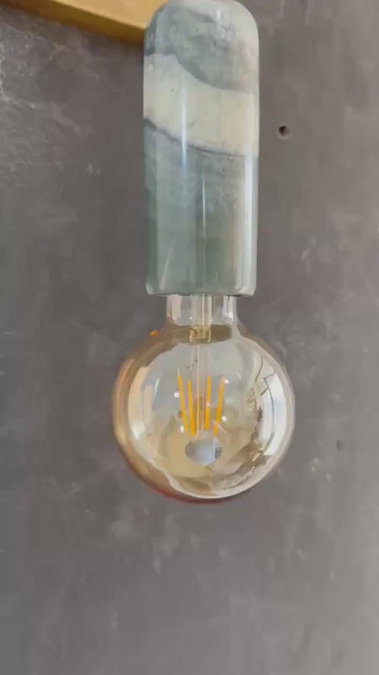 Brass Wall Sconce with Blue & Grey Marble – Handmade Gemstone Wall Light