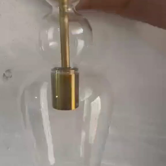 Clear Brass Wall Sconce – Blown Glass Bathroom Vanity Light, Art Deco Bedside Wall Lamp, – Modern Brass Bedside Wall Light Luxury | Les Trois Pyramides