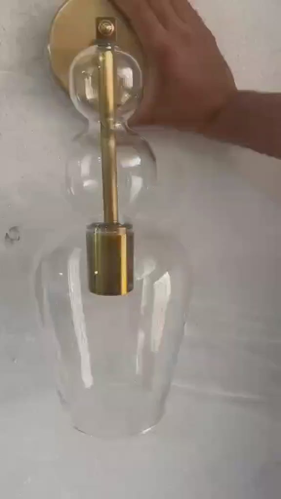 Clear Brass Wall Sconce – Blown Glass Bathroom Vanity Light, Art Deco Bedside Wall Lamp, – Modern Brass Bedside Wall Light Luxury | Les Trois Pyramides