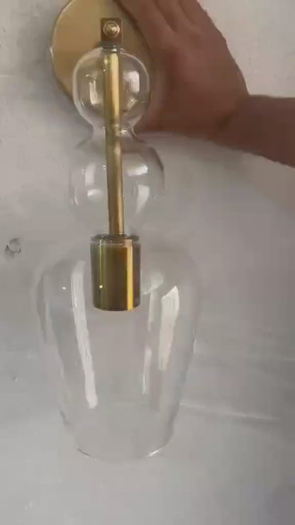 Clear Brass Wall Sconce – Blown Glass Bathroom Vanity Light, Art Deco Bedside Wall Lamp, – Modern Brass Bedside Wall Light Luxury | Les Trois Pyramides