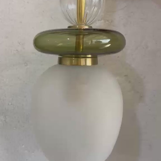Modern Glass Wall Sconce, Brass Bathroom Vanity Light, Handmade Wall Lamp, Bedside Wall Light, Green Glass Sconce, Hallway Lighting | Les Trois Pyramides