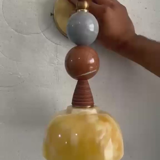  marble wall sconces with decorative marble stones and brass finish - Les Trois Pyramides