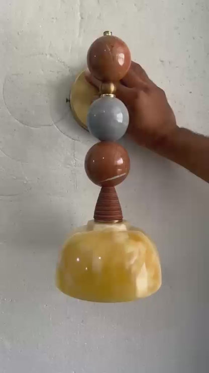  marble wall sconces with decorative marble stones and brass finish - Les Trois Pyramides