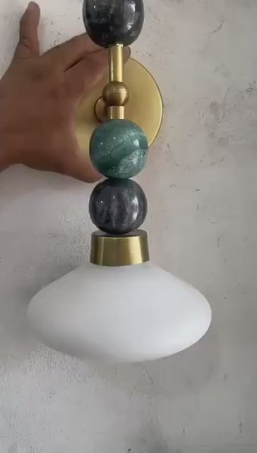 Marble Wall Sconce with Brass & Frosted Glass – Handmade Accent Wall Light