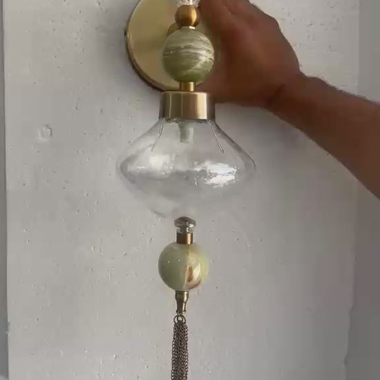 Modern Glass Wall Sconce with Onyx Accent - Artisanal lighting - Les Trois Pyramides