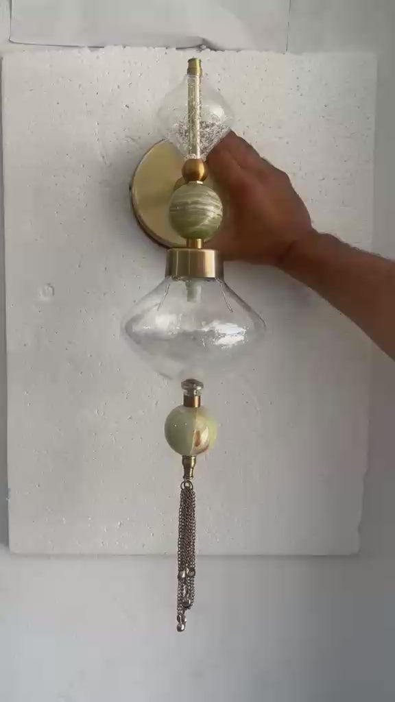 Modern Glass Wall Sconce with Onyx Accent - Artisanal lighting - Les Trois Pyramides
