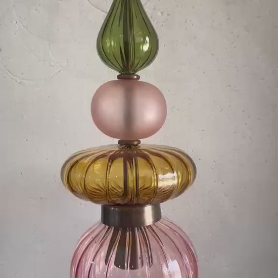 Colorful Glass Pendant Light, Modern Statement Lighting, Pink Green Hanging Lamp, Kitchen Island Light, Unique Ceiling Light | Les Trois Pyramides
