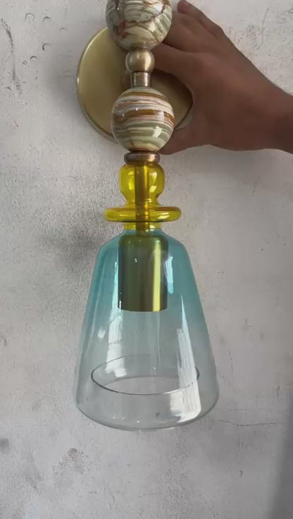 Onyx & Multicolored Glass Wall Sconce | Modern Artistic Lighting for Bedroom