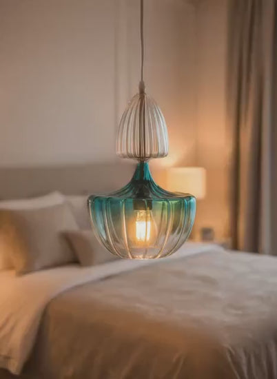 Turquoise Blown Glass Pendant Light | Modern Hanging Lamp | Les Trois Pyramides.