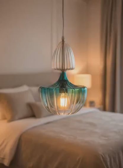 Turquoise Blown Glass Pendant Light | Modern Hanging Lamp | Les Trois Pyramides.