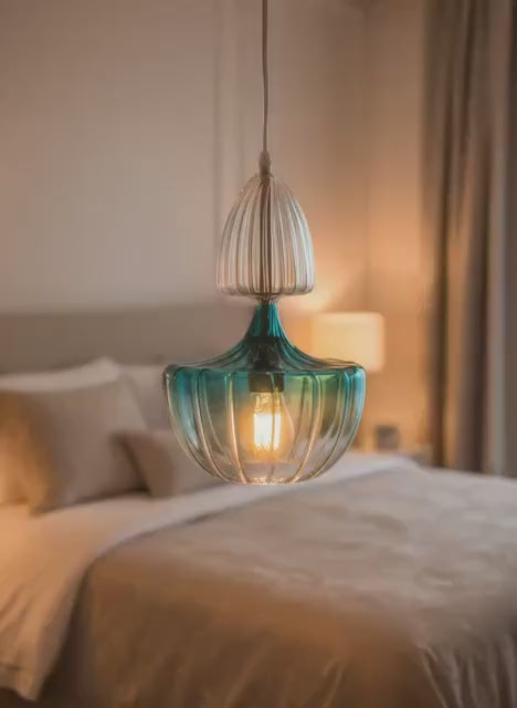 Turquoise Blown Glass Pendant Light | Modern Hanging Lamp | Les Trois Pyramides.