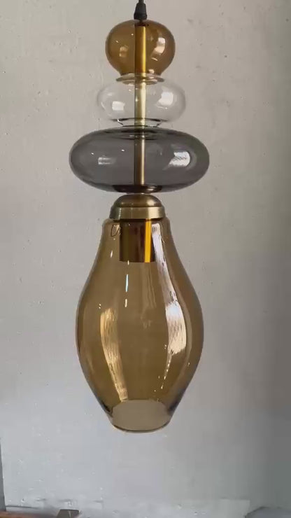 Glass Pendant Light, Modern Hanging Light, Blown Glass Ceiling Lamp, Bedside Pendant, Kitchen Island Lighting | Les Trois Pyramides