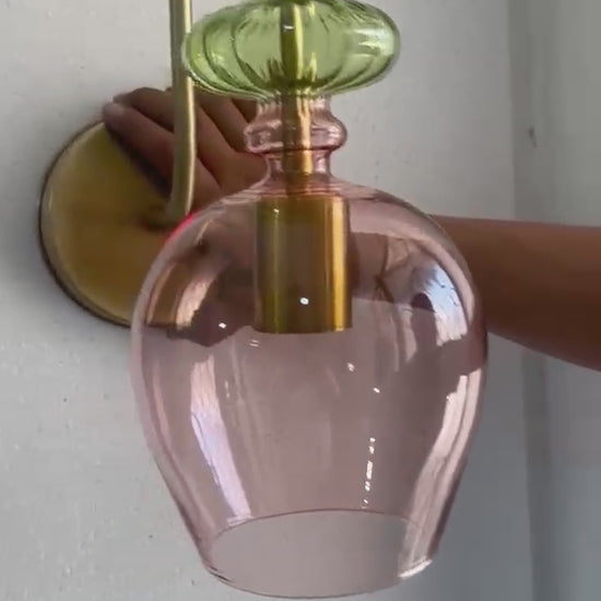 Pink Blown Glass Wall Sconce with Brass – Modern Ribbed Bedside Wall Light | Les Trois Pyramides