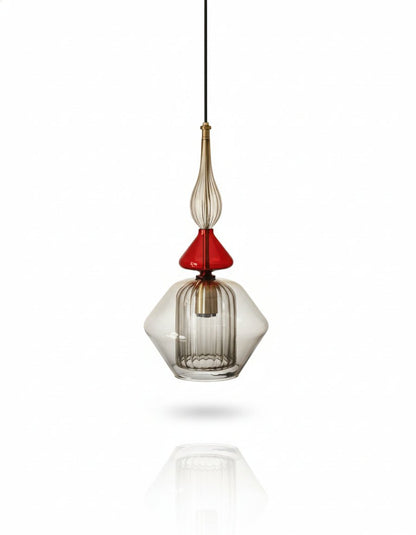 Red and Smokey Grey Blown Glass Pendant Light – Handcrafted Ceiling Lamp for Dining and Living Room