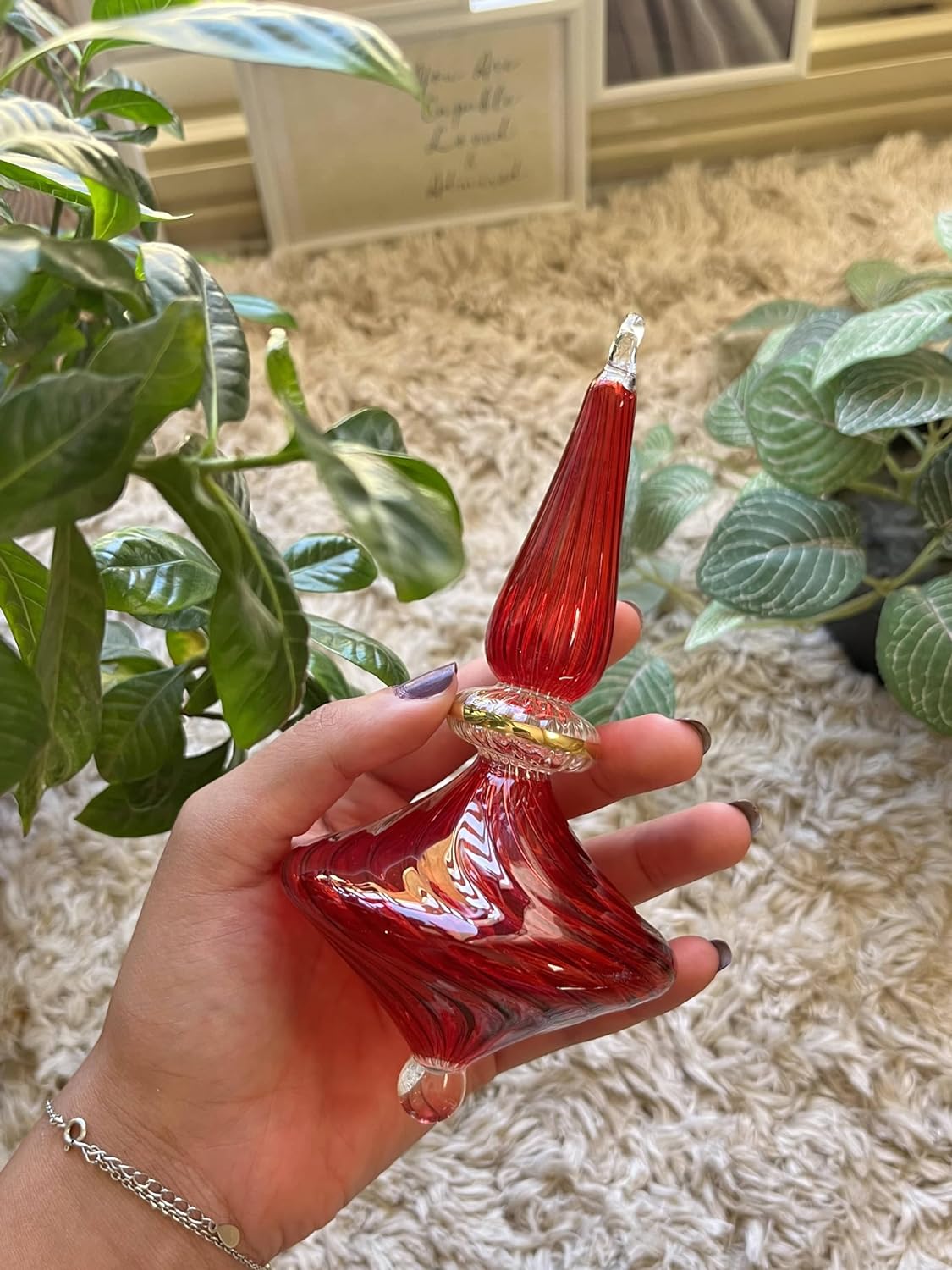 Red Ribbed Glass Christmas Ornament - Les Trois Pyramides