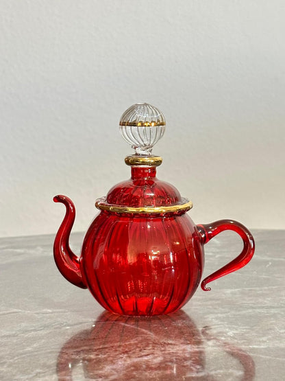 Red Teapot Ribbed Blown Glass perfume Bottle with 14K Gold | Les Trois Pyramides