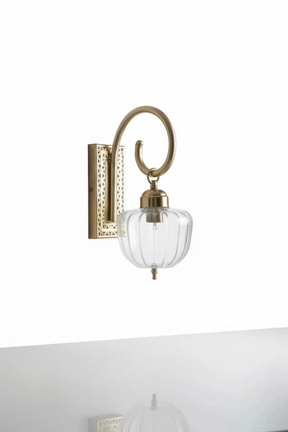 Ribbed Clear Glass Wall Sconce with Brass Arm – Handmade Wall Light | Les Trois Pyramides