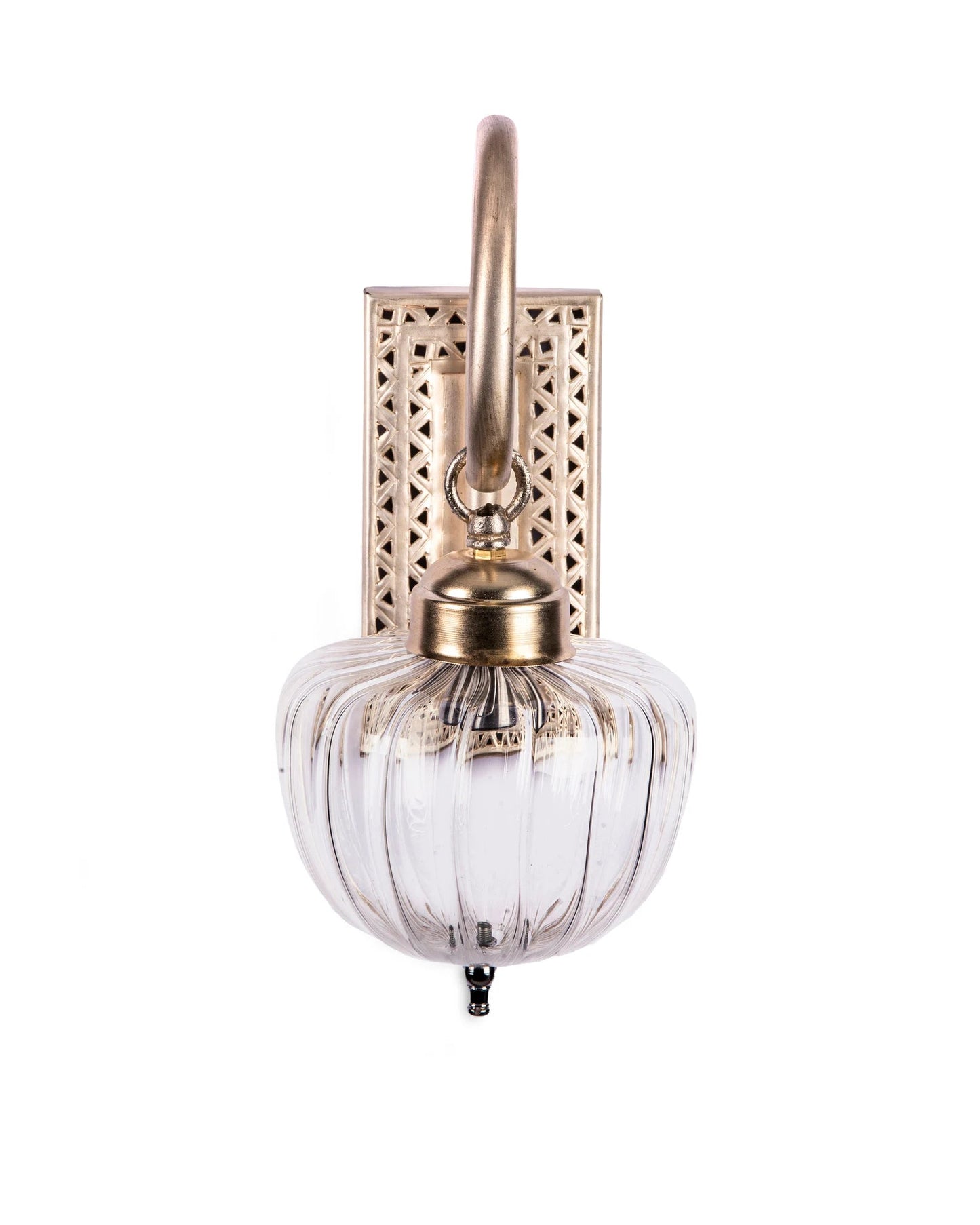 Ribbed Clear Glass Wall Sconce with Brass Arm – Handmade Wall Light | Les Trois Pyramides