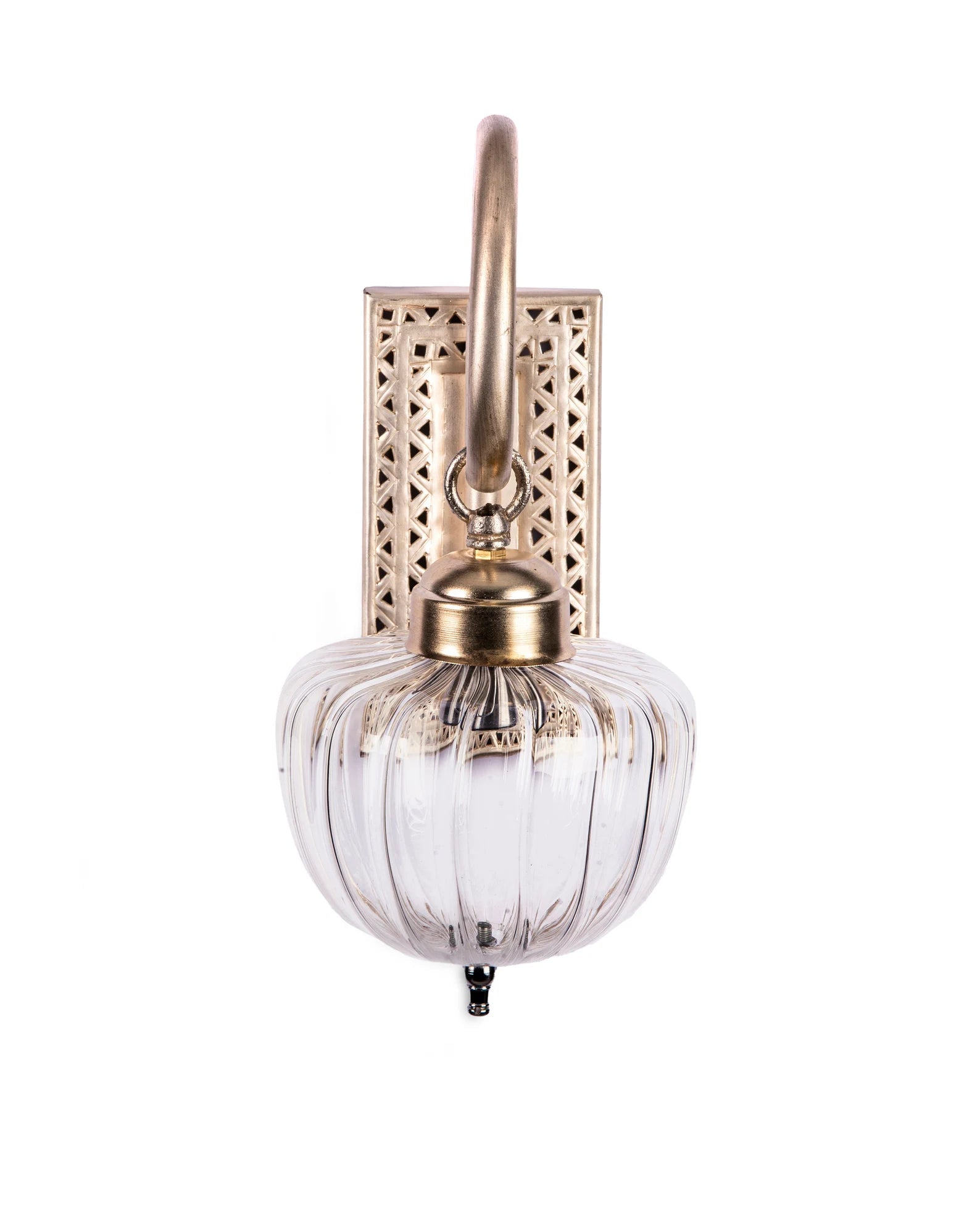 Ribbed Clear Glass Wall Sconce with Brass Arm – Handmade Wall Light | Les Trois Pyramides