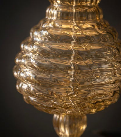 Amber Blown Glass Table Lamp, Handmade Glass Lamp, Modern Bedside Lamp, Ribbed Glass Table Light, Living Room Lighting | Les Trois Pyramides