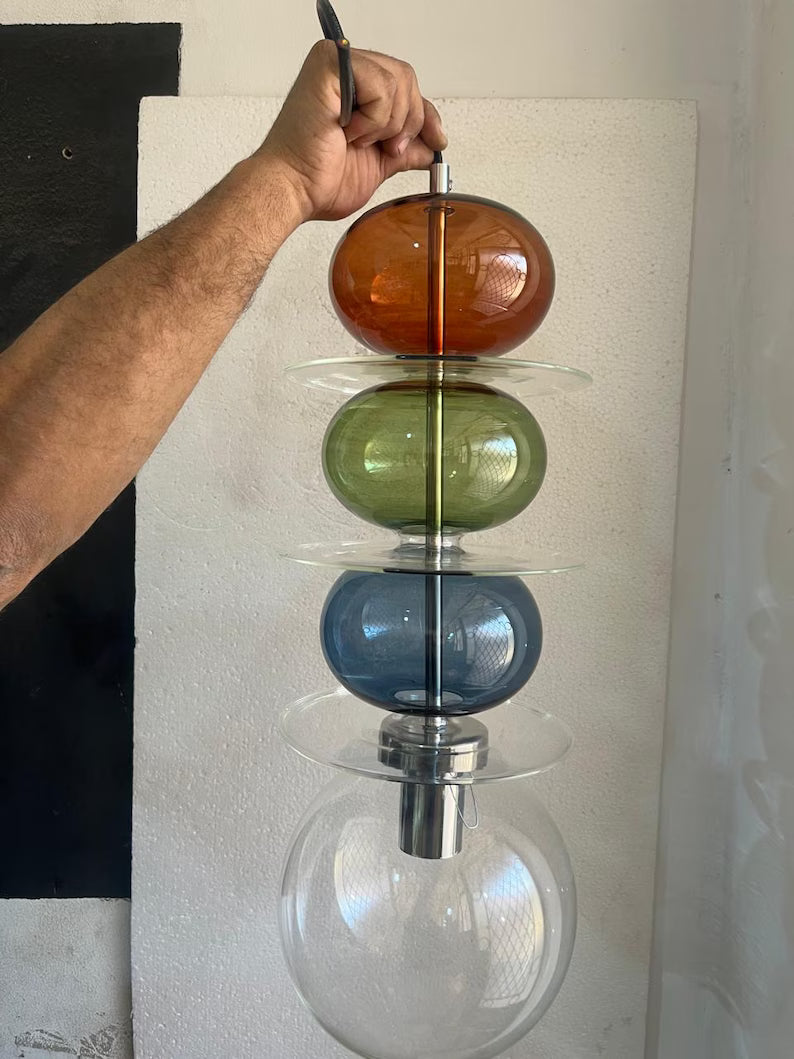 Modern Glass Pendant Light | Hanging Ceiling Lamp for Kitchen Island & Living Room | Designer Glass Light Fixture | Les Trois Pyramides