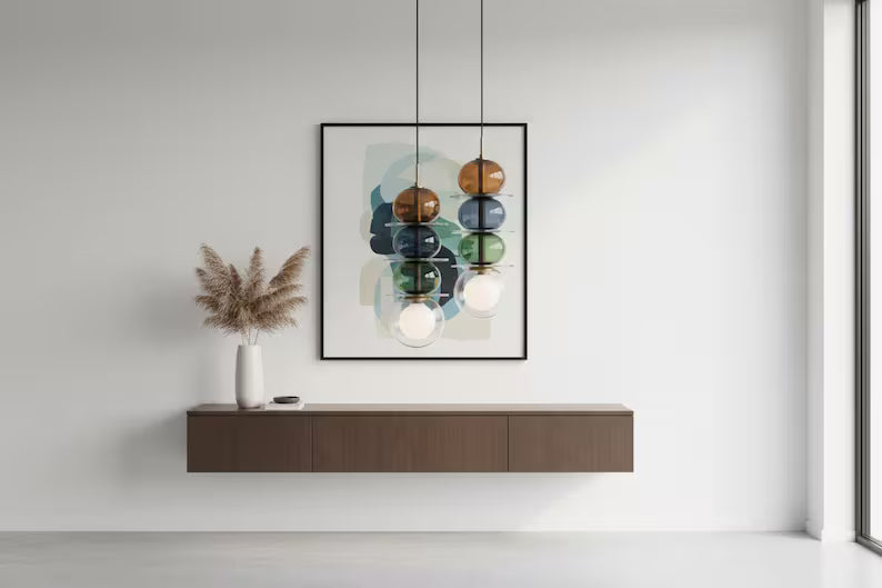 Modern Glass Pendant Light | Hanging Ceiling Lamp for Kitchen Island & Living Room | Designer Glass Light Fixture | Les Trois Pyramides