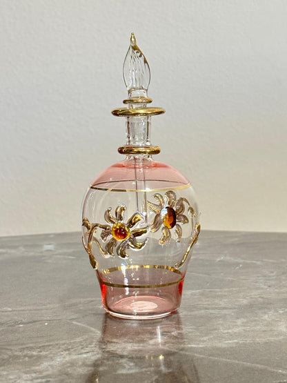 Pink and clear Engraved Perfume Bottle with 14K Gold | Les Trois Pyramides