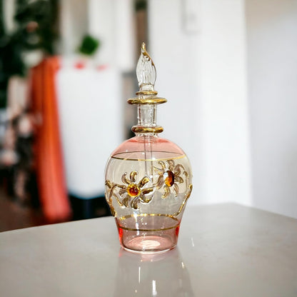 Pink and clear Engraved Perfume Bottle with 14K Gold | Les Trois Pyramides