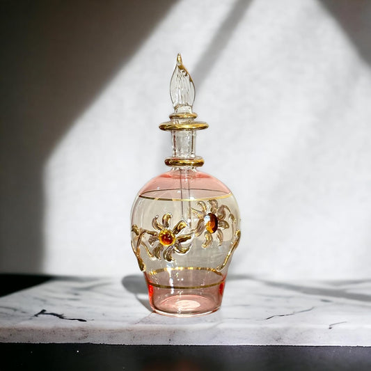 Pink and clear Engraved Perfume Bottle with 14K Gold | Les Trois Pyramides