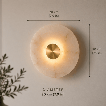 Round Alabaster Wall Sconce | Handmade Brass Disc Wall Light | Les Trois Pyramides