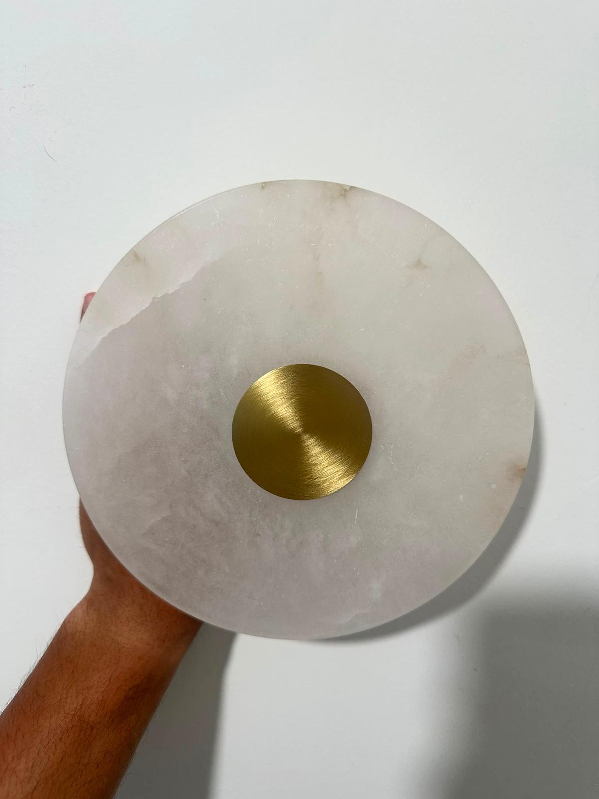 Round Alabaster Wall Sconce | Handmade Brass Disc Wall Light | Les Trois Pyramides