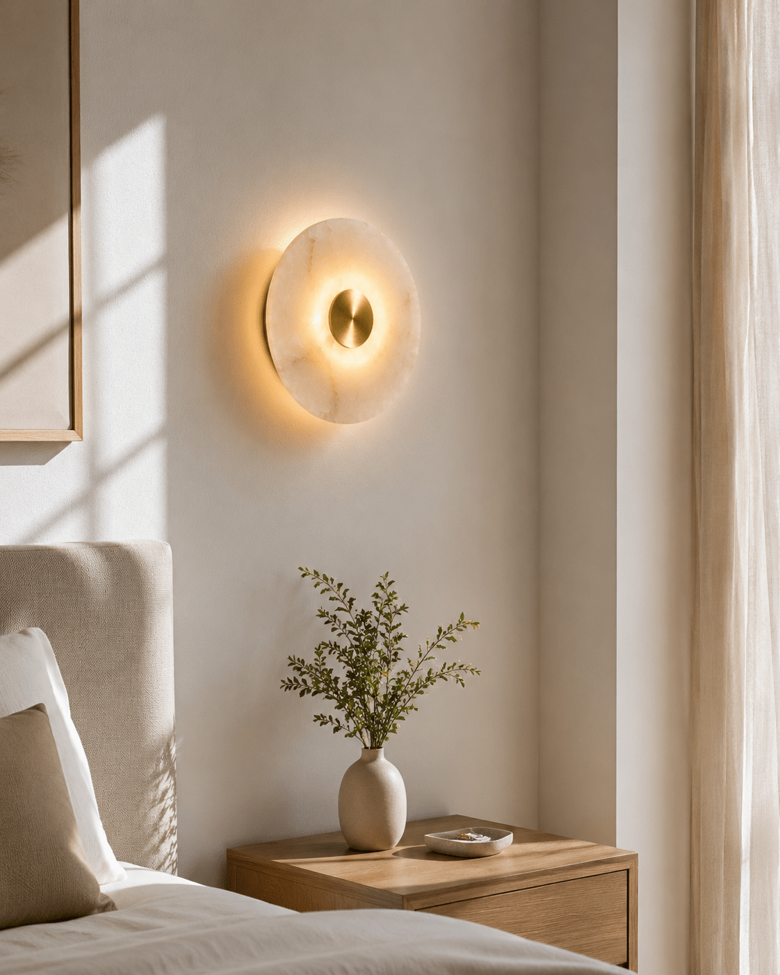 Round Alabaster Wall Sconce | Handmade Brass Disc Wall Light | Les Trois Pyramides