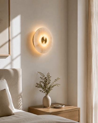 Round Alabaster Wall Sconce | Handmade Brass Disc Wall Light | Les Trois Pyramides