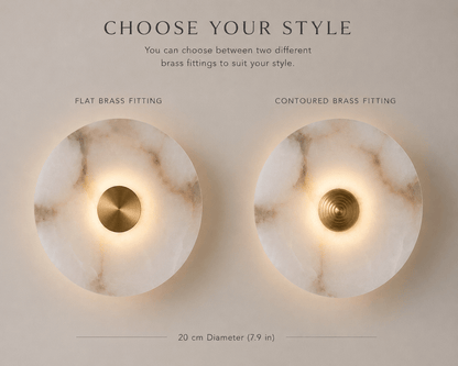Round Alabaster Wall Sconce | Handmade Brass Disc Wall Light | Les Trois Pyramides